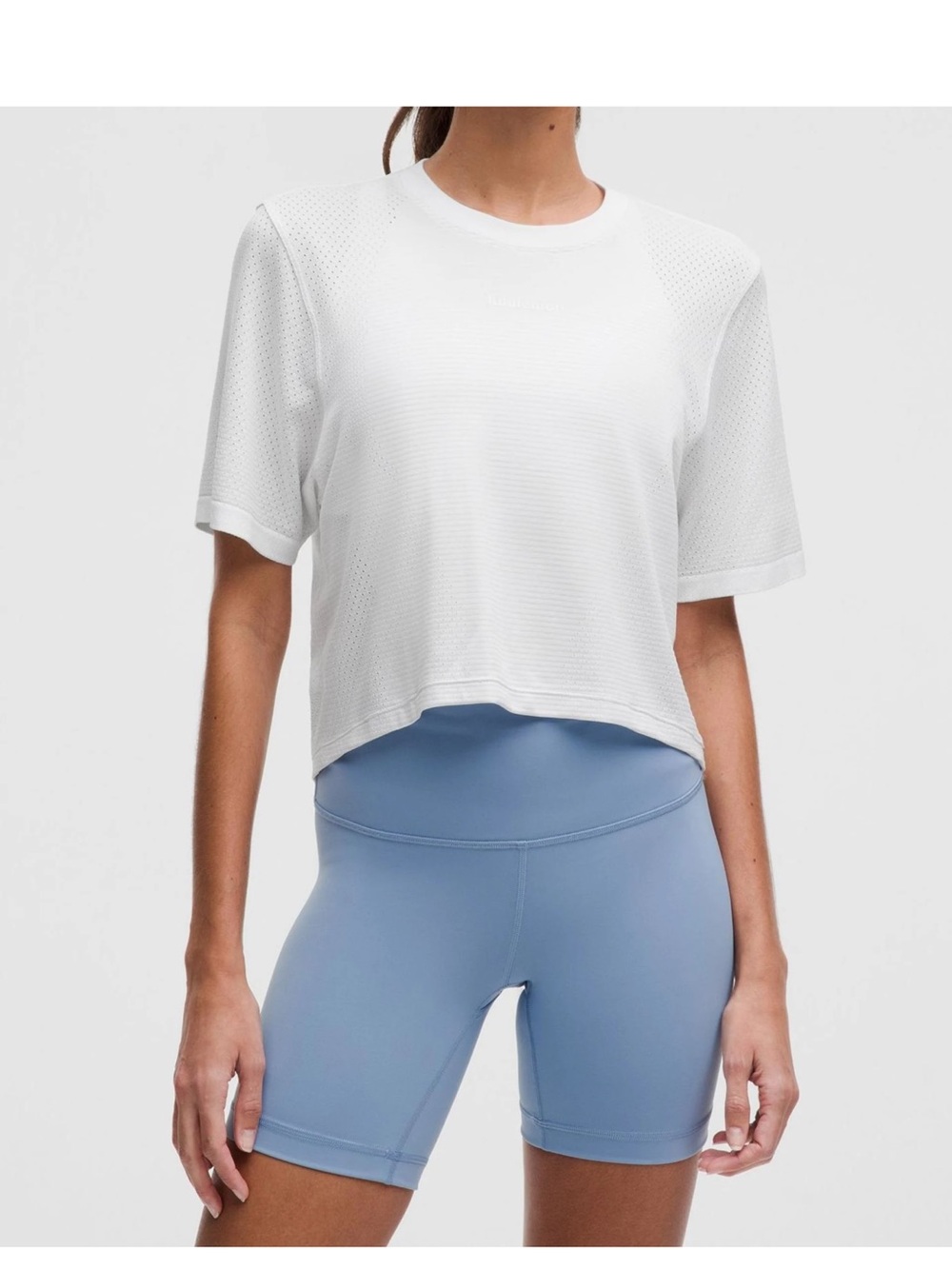 Lululemon Swiftly High-Low Cropped Short-Sleeve Shirt- off white